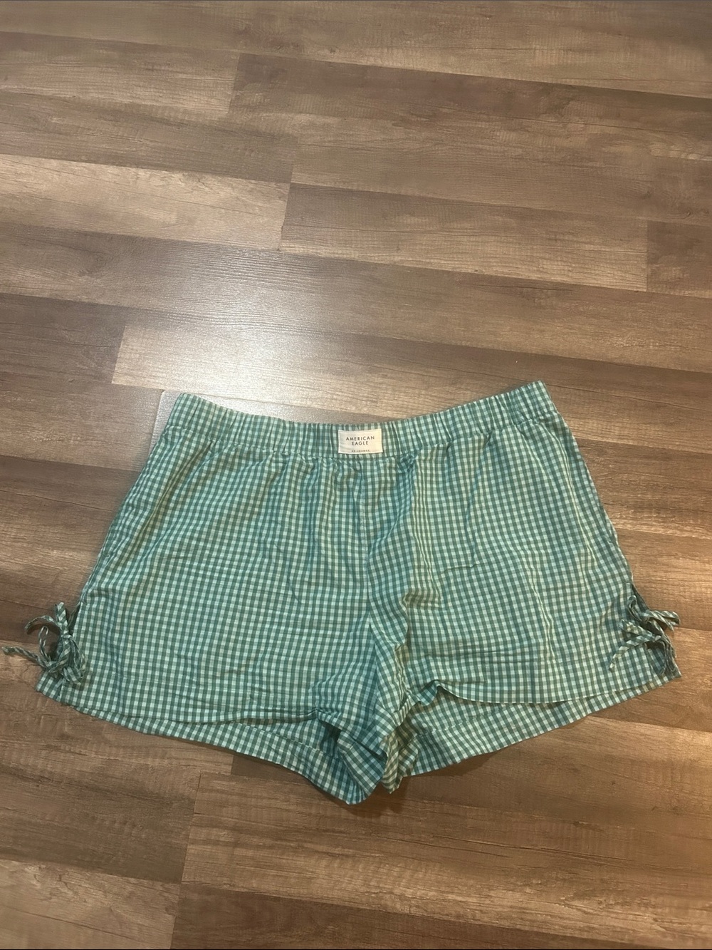 American Eagle Women’s Shorts AE Lounge Green Gingham 100% Cotton Size Large